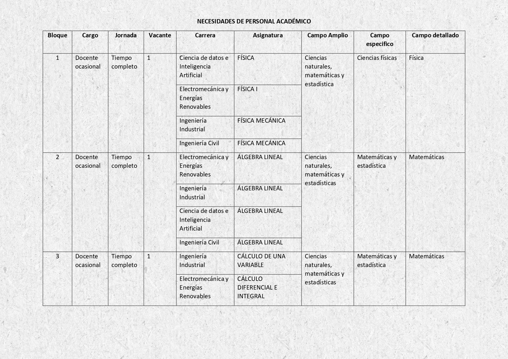 Necesidad personal académico